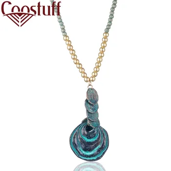 

Vintaage Long necklaces Women Jewelry Green Pendant Statement Wood Beads necklaces & pendants collares Alloy jewellery 2020 New