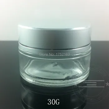 

30g Transparent cream jars,cosmetic jars,glass bottle With Silver tangent lid for cream container,eye cream packing