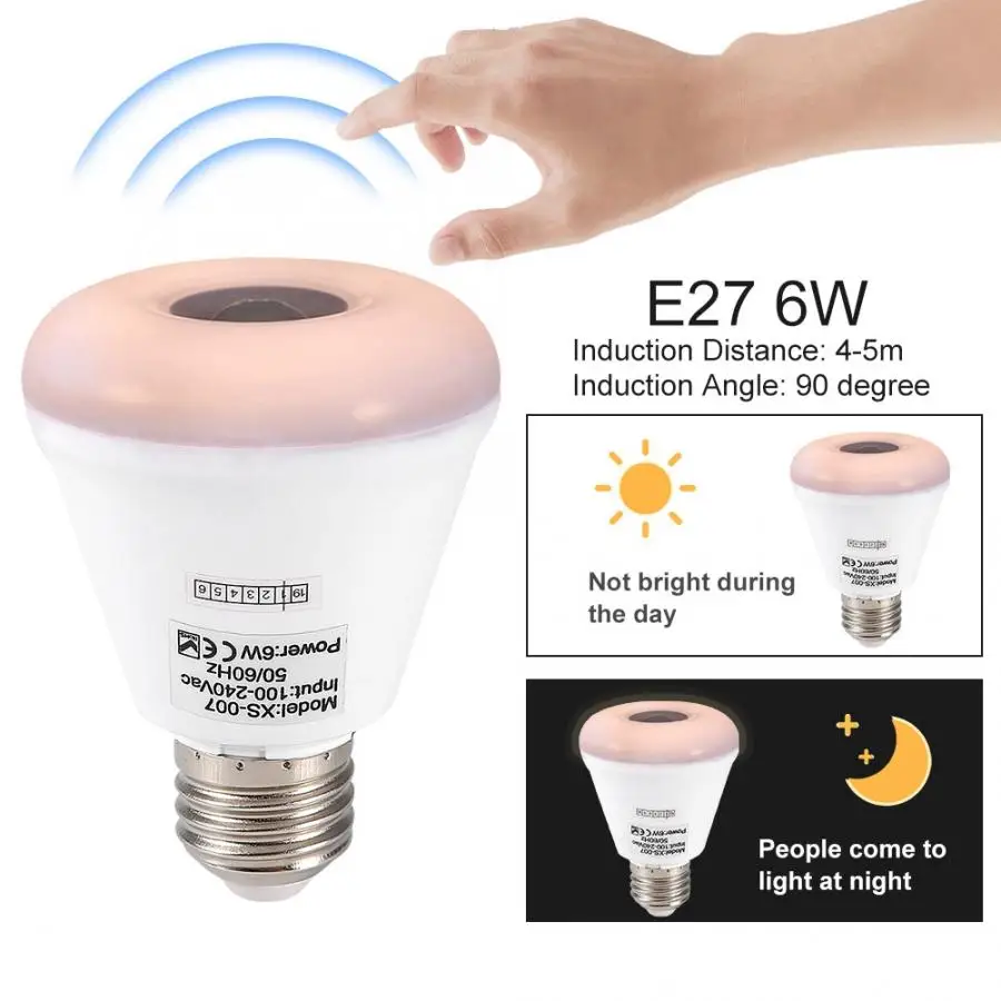 

E27 LED 6W Infrared Motion Light Bulb Detection LED Light Corridor Stairway Lamp Bulb Warm White E27 Socket 100-240V AC E27