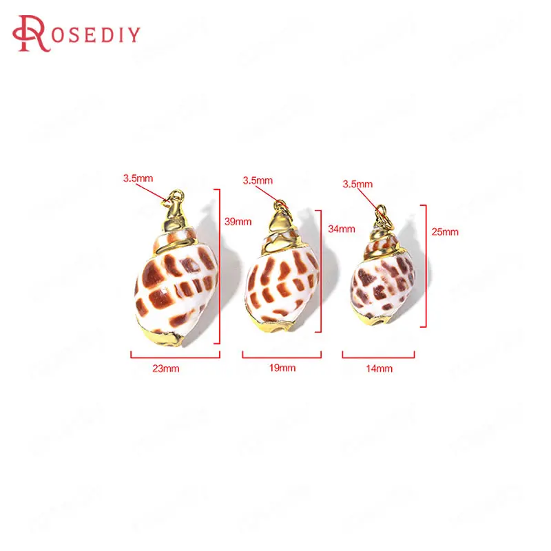 35853) 6 шт 24 К золотой цвет латунные крышки натуральные шармы в виде раковины подвески Высокое качество Diy ювелирных изделий Аксессуары