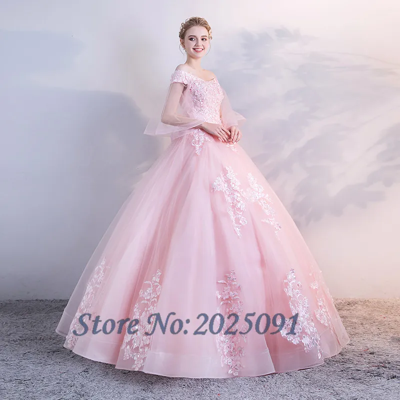 Розовые Бальные платья, длинное бальное платье для выпускного вечера, Тюлевое платье с кружевной аппликацией, маскарадное милое 16 платье, Vestidos De 15 Anos - Цвет: Розовый