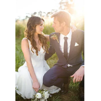 

Men Tuxedo Hot Cheap Navy Grooms Tuxedos Handmade Groomsmen Formal Suits Two Pieces Custom Made One Button (coat+pants)