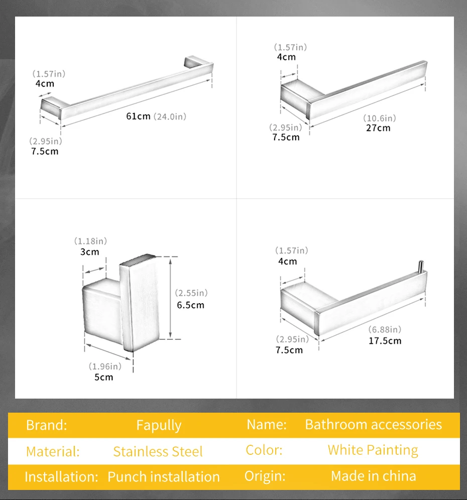 Fapully белые аксессуары для ванной комнаты 4 шт наборы для ванной Настенные наборы для полотенец крючок для халата держатель для бумаги аппаратные средства G120-4W