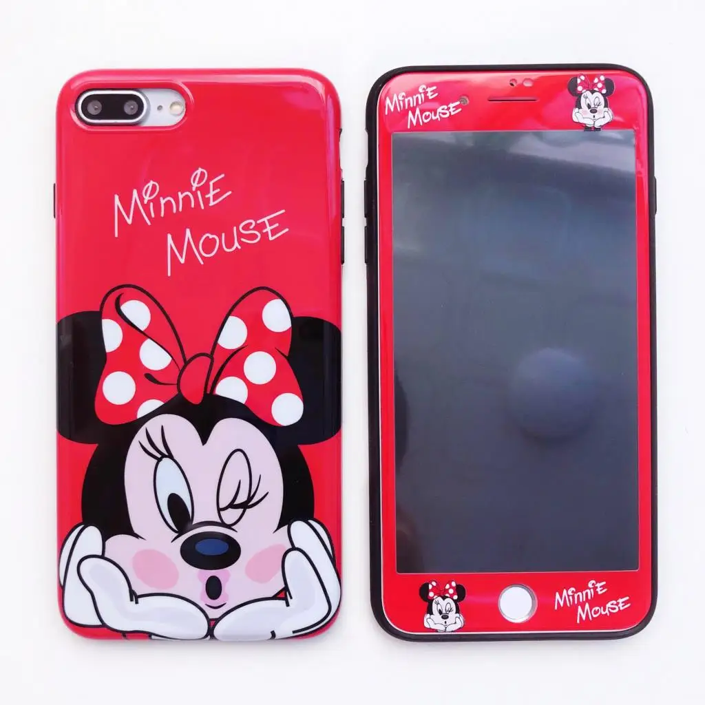 

Cartoon Pattern Tempered Glass Screen Protector+Phone Case For iPhone 6 6s 7 8 Plus