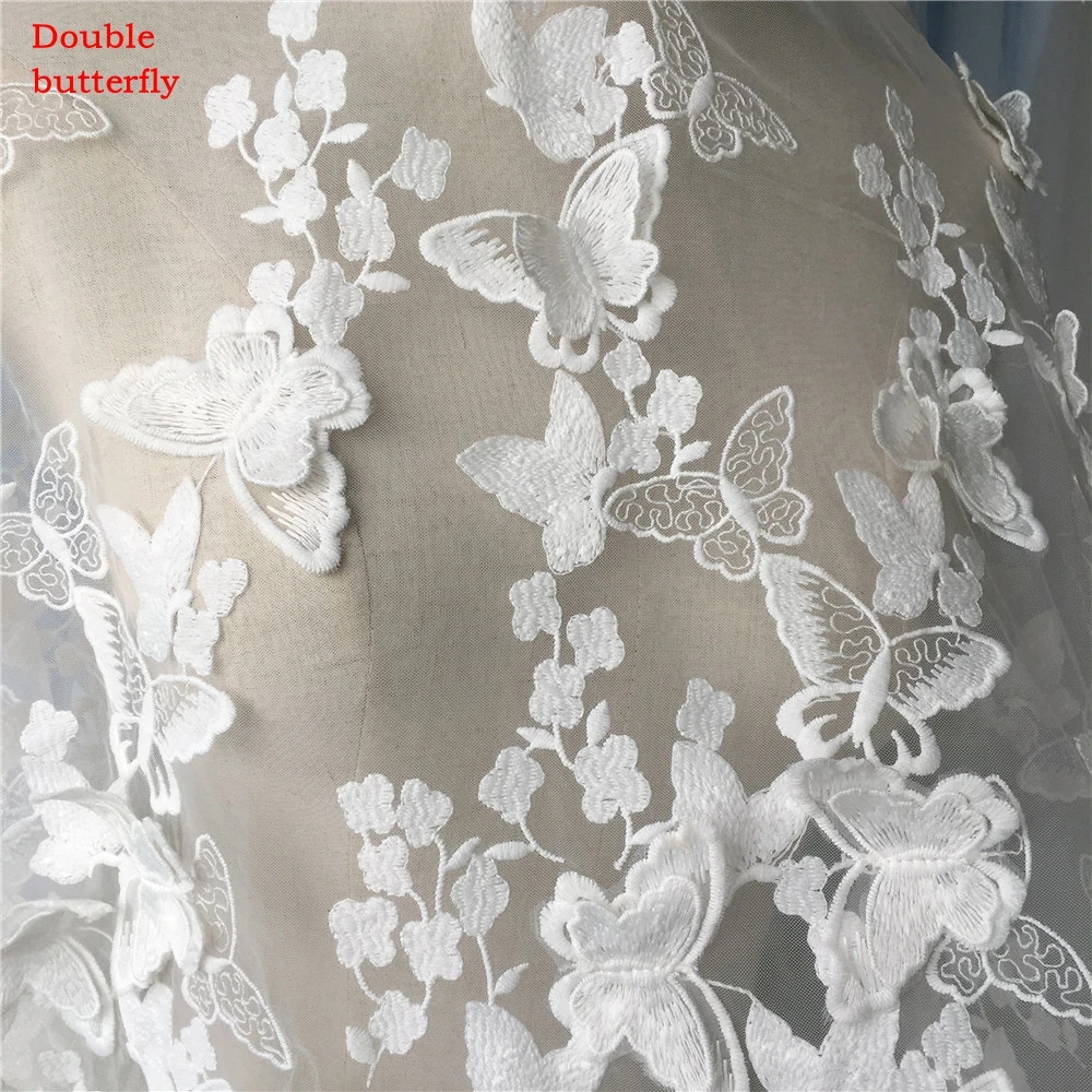 Новинка 1y/1 лот 3D Двойная кружевная вышивка бабочки молочный шелк мягкая сетка свадебное платье белая тонкая сетка водорастворимое кружево X0282-1
