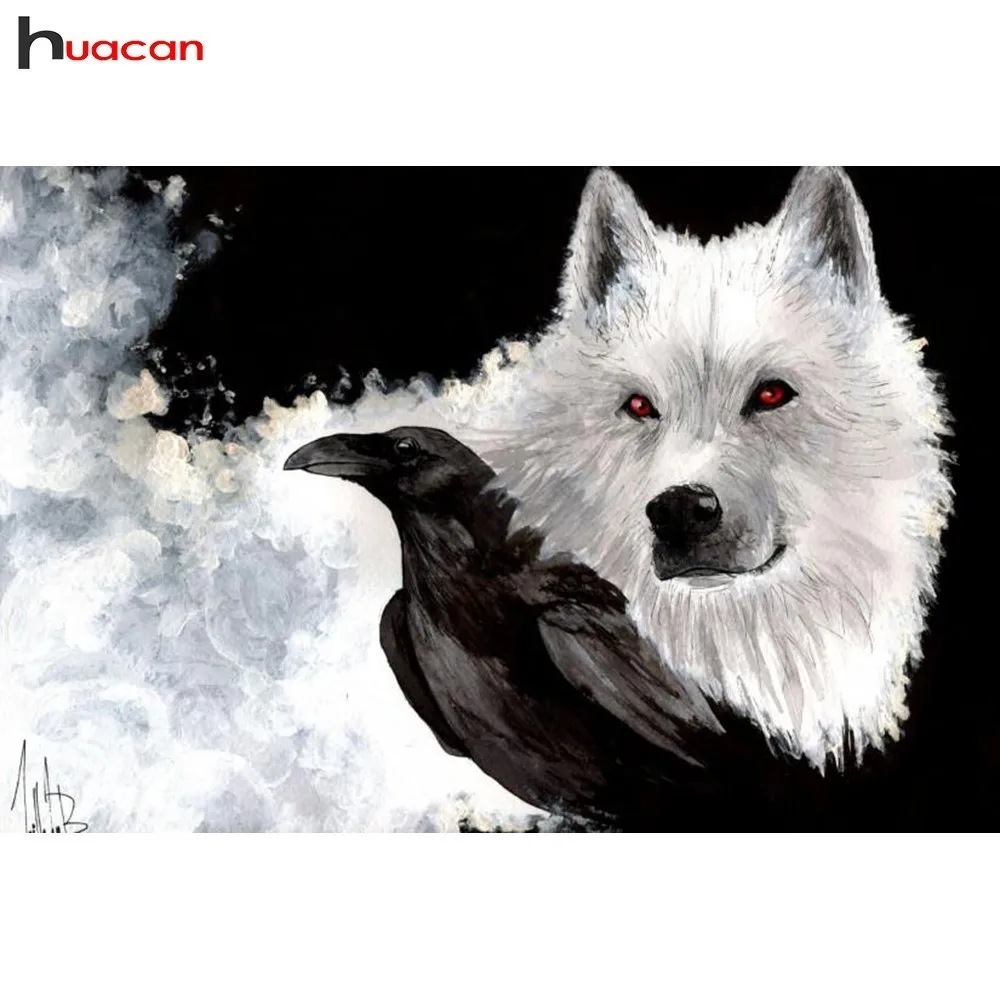 

HUACAN Diamond Painting Animals Cross Stitch Wolf DIY Mosaic Full Drill Resin Diamond Embroidery Decoration Home Rhinestones