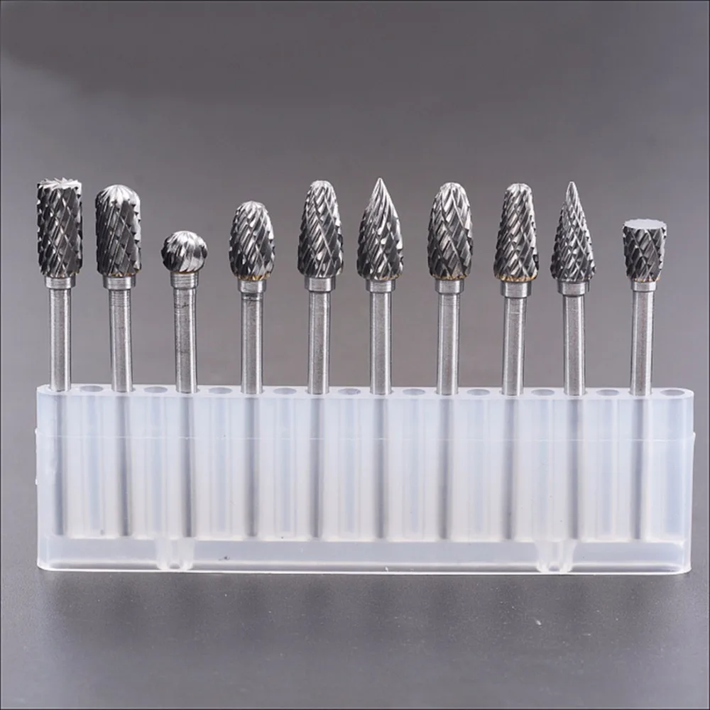 10pc 3mm Shank Tungsten Carbide Cutter Rotary File Set Burr Router Bit Kit CNC Engraving Milling | Инструменты