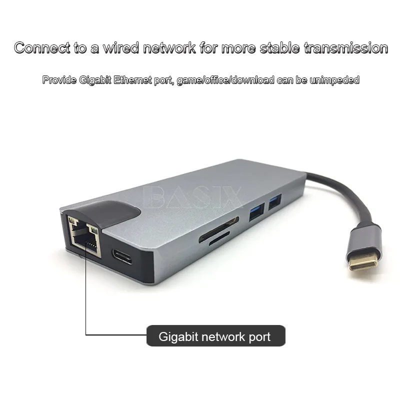 Basix USB-C концентратор до 4 к HDMI VGA RJ45 гигабитный Ethernet Тип C концентратор USB 3,0 порт SD/TF кардридер для Macbook Pro huawei P20 Pro