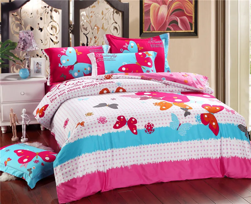 Free Shipping New Pink Spring Dream song Butterfly Cotton Bedding set