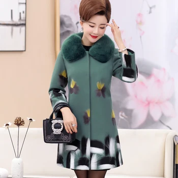 

Plus size 5xl fashion embroidery fur collar thicken coats Middle-aged women's winter woolen jacket mother outerwaer gx1537