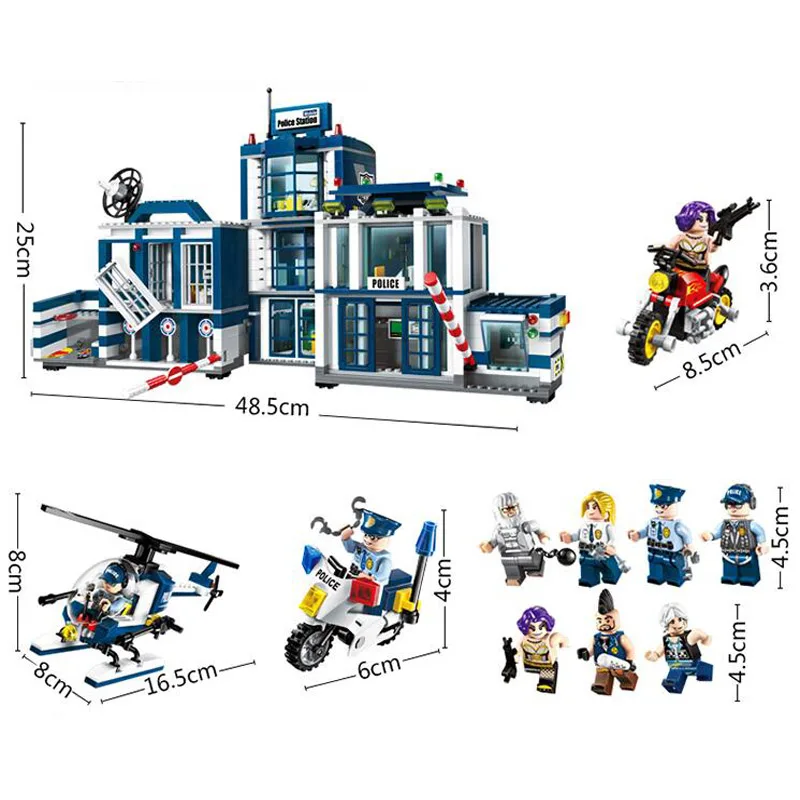 Building Block City Police 2 en 1 Comisaria móvil 7 figuras 951 piezas ladrillos Educativos juguete Legoings Juguetes Educativos