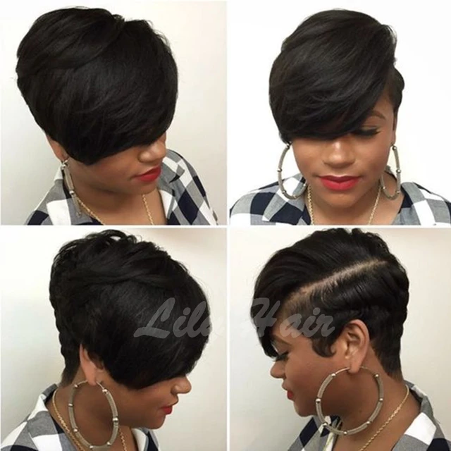 Layered Pixie Cut Wig Long Bangs Short Bob Wigs For Black Women Layered Pixie Cut Wig Long Bangs Short Bob Wigs For Black Women Straight Human Brazilian