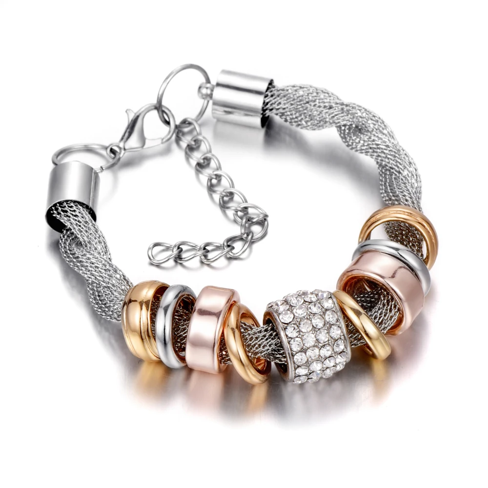 Entwined Silver Metal Bracelets & Bangles Handmade Crystal Bracelets for Women With Rhinestone Stones Jewelry B151