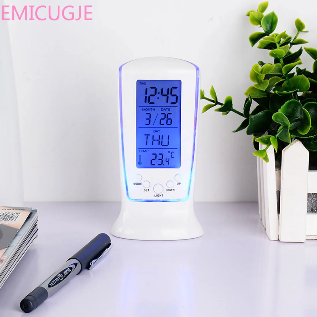 

Blue Backlight Multi-function Clock LED Bedroom Alarm Clocks Digital LCD Display Alarm clock Calendar Thermometer