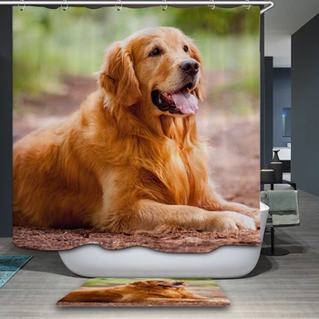 

Eco-friendly Washable Polyester 3d Shower Curtain Colorful Yellow Small Dog Animal Print hooks Bath Curtain Bathroom Accessories
