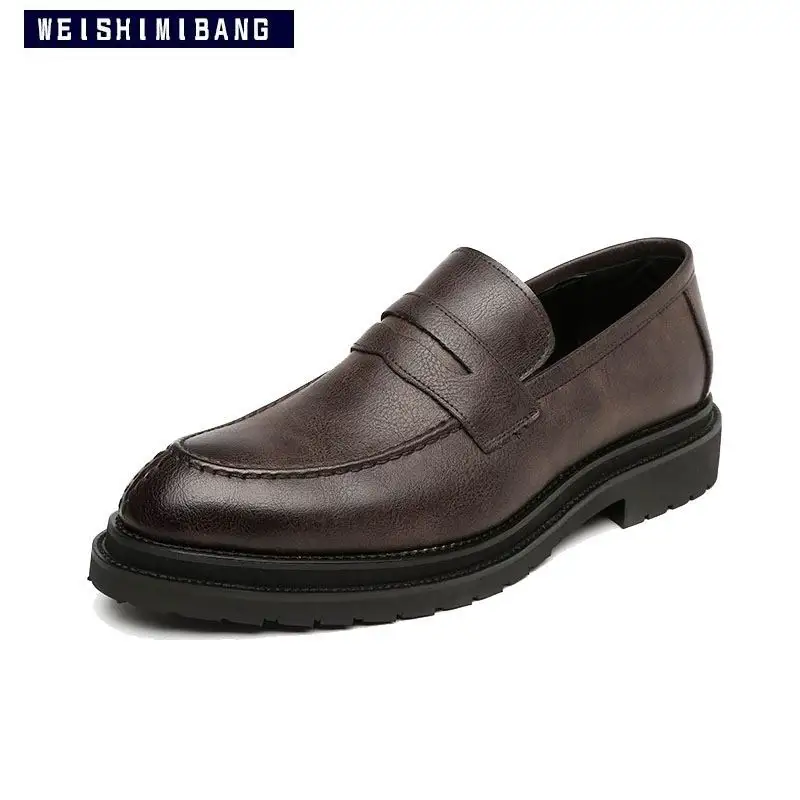 En Hommes 38 Concise Cuir Slip Gris marron Weishimibang Mode 44 Robe Brun Sur Shinnyblack noir forme Ronde Toe Plate Bateau gris Homme Pu Chaussures Classique n0OwPZ8kXN