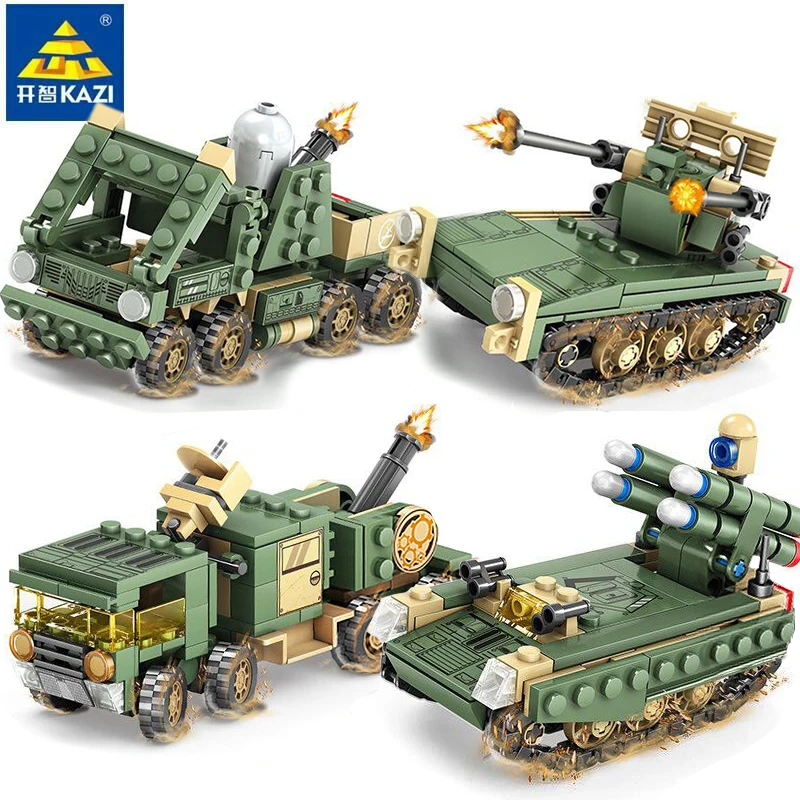 

KAZI 4 in 1 Military Field Army Armored Tank Building Blocks 649 pc Bricks Classic Educational Model Toys for Children