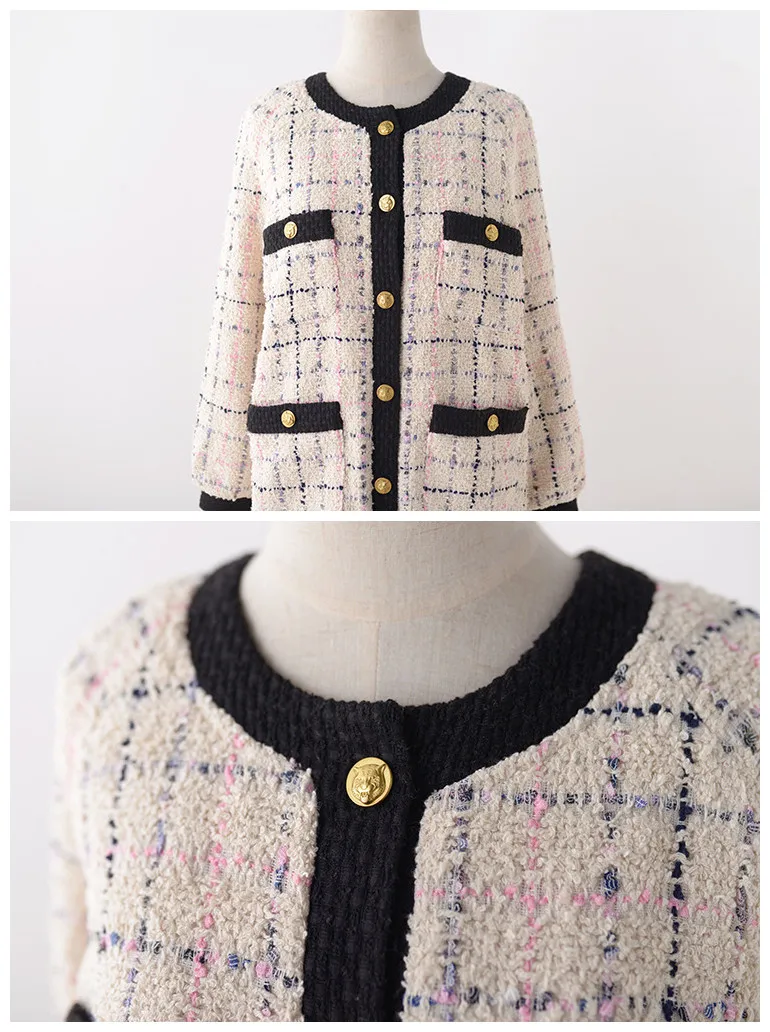 price reduction New arrival 2019 spring women's plaid tweed coat Fashion sweet loose jackets A080