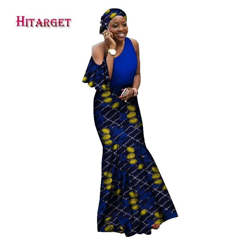 Hitarget осень Африканский платья для женщин для Анкара традиционные костюмы шитье батиком воск печати рукавов Макси платье WY2068