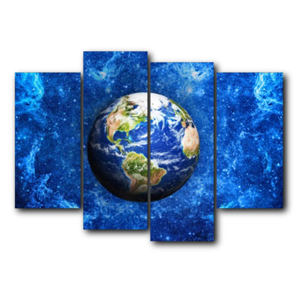 

Modern 4 Panel Vintage Canvas Painting Earth Globe Posters and Prints Wall Art Picture for Living Room Bedroom Wedding No Frame