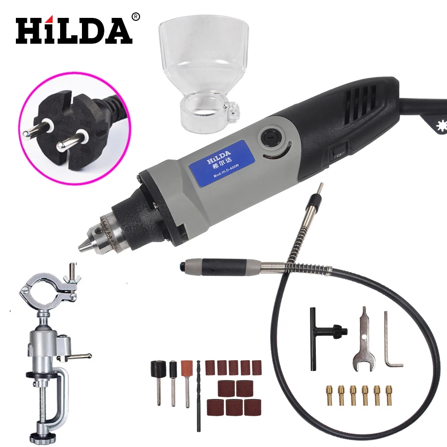 

HILDA 400W Mini Dremel Rotary Tool Grinder Grinder Electric Variable Speed Drill Demolition Tool Dremel Style Accessories