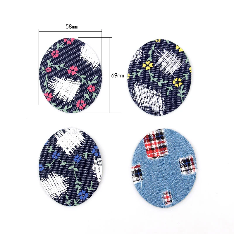 

3PCS 4Style Flower Jeans Patch Oval Iron On Patches Repair Elbow Knee Denim Patches For Clothes Stickers Clothing Accessories