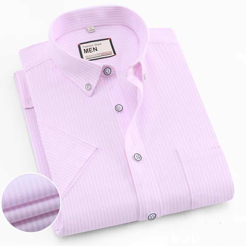 الصيف الرجال الترفيه مخطط قمصان قصيرة الأكمام القطن الخالص عالية الجودة منتظم صالح الرعاية سهلة جيب الذكور عارضة منقوشة قمم