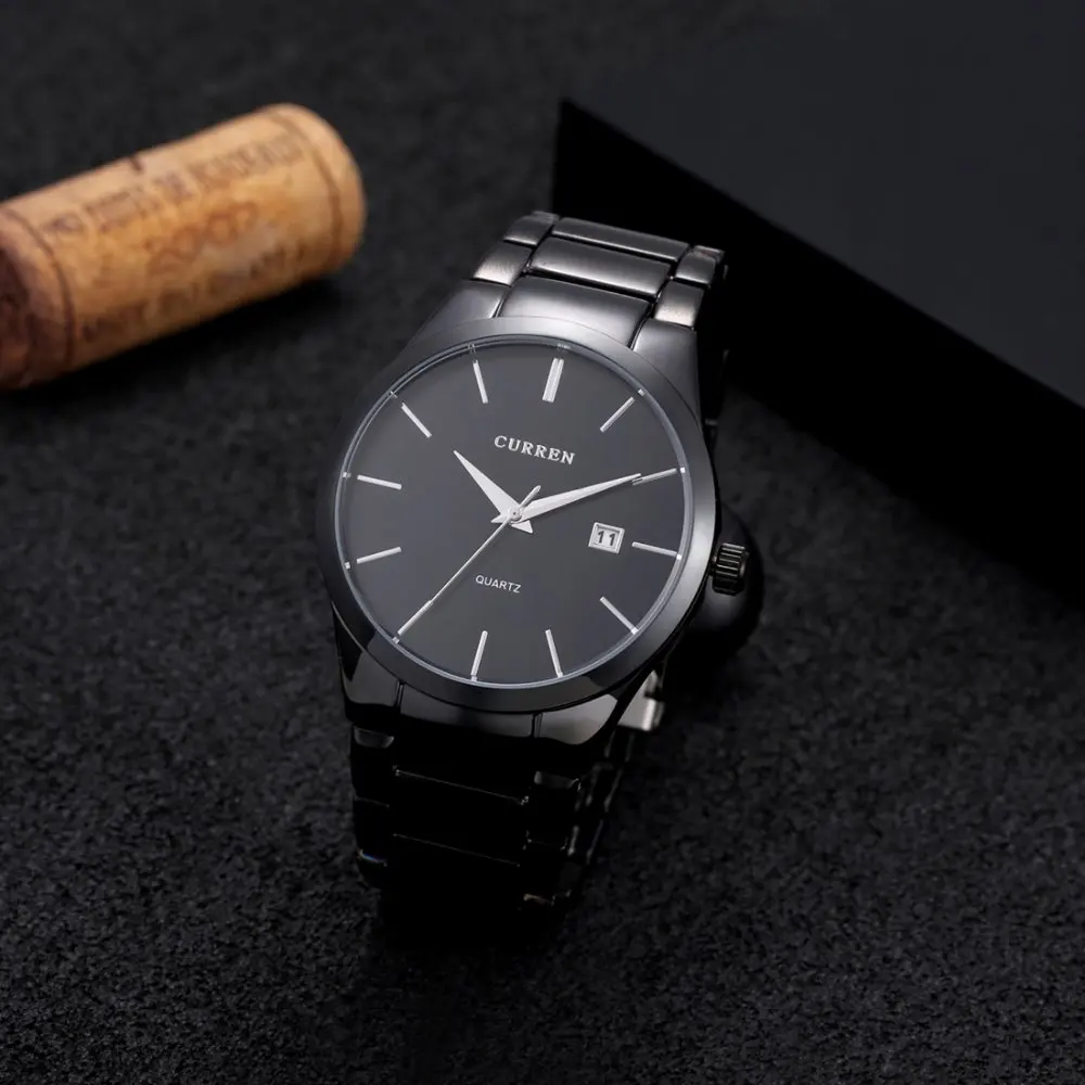 CURREN 8106 Men 30M Waterproof Sports Casual Watches Mens Hour Date Month Stainless Steel Quartz Watches Relogio Feminino Black