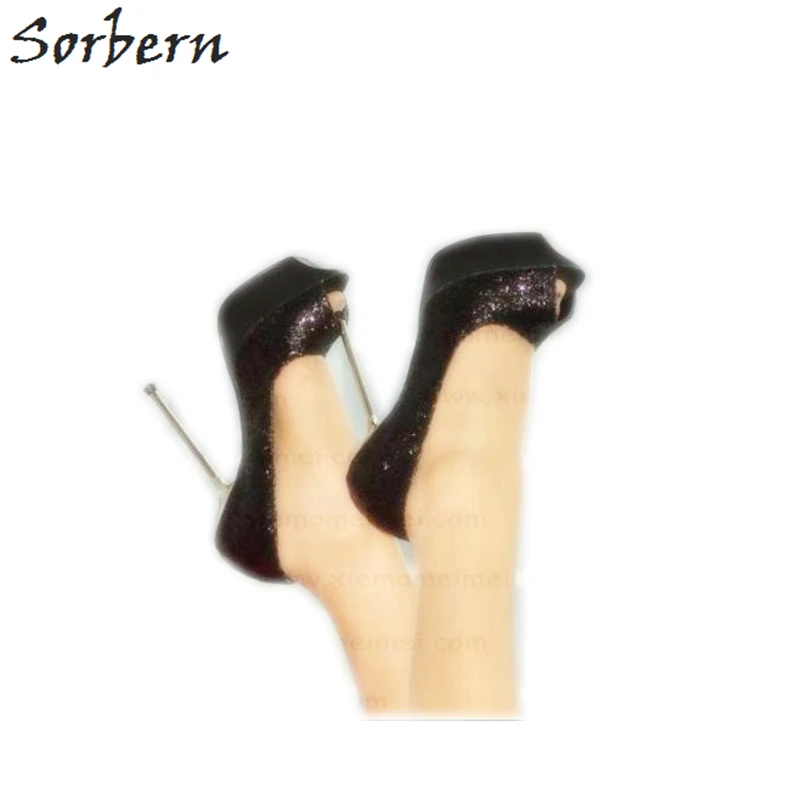 

Sorbern Sexy Fetish Metal Heel Women Pumps Peep Toe Slip On Stilettos Party Shoe Black Glitter Ladies Platform Heels Pumps 2019