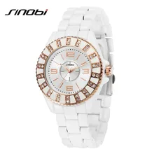 SINOBI Marca Superior de Lujo banda Relojes de pulsera de Cuarzo de Las Mujeres Relojes de Cerámica Femenina Diamante Decorado Dial Oro Rosa Relogio Feminino