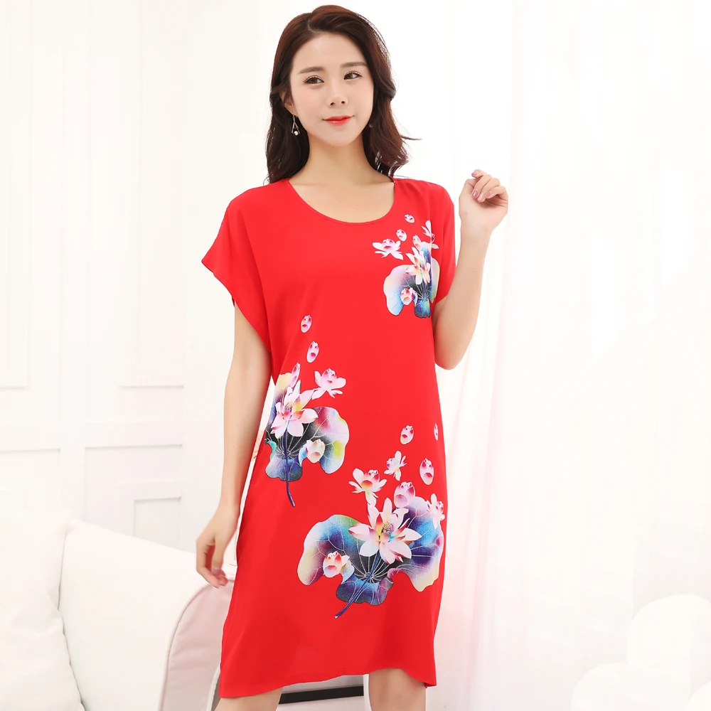 Женские синие хлопковые мягкие ночные рубашки, одежда для сна в китайском стиле, женская ночная рубашка с цветочным принтом, домашняя одежда, один размер, SG051