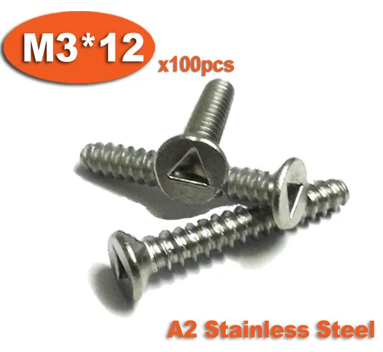 100pcs DIN7991 M3 x 12 A2 Stainless Steel Triangle Slot Countersunk Head Tamper Proof Security