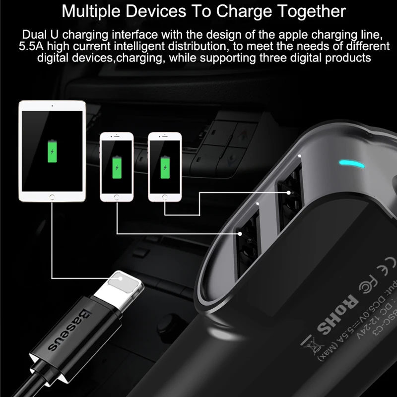 Baseus 3 в 1 5.5A USB Автомобильное зарядное устройство для iPhone X 7 samsung зарядное устройство для мобильного телефона 3 порта USB быстрое автомобильное ... Baseus 3 в 1 5.5A USB Автомобильное зарядное устройство для iPhone X 7 samsung зарядное устройство для мобильного телефона 3 порта USB быстрое автомобильное ...
