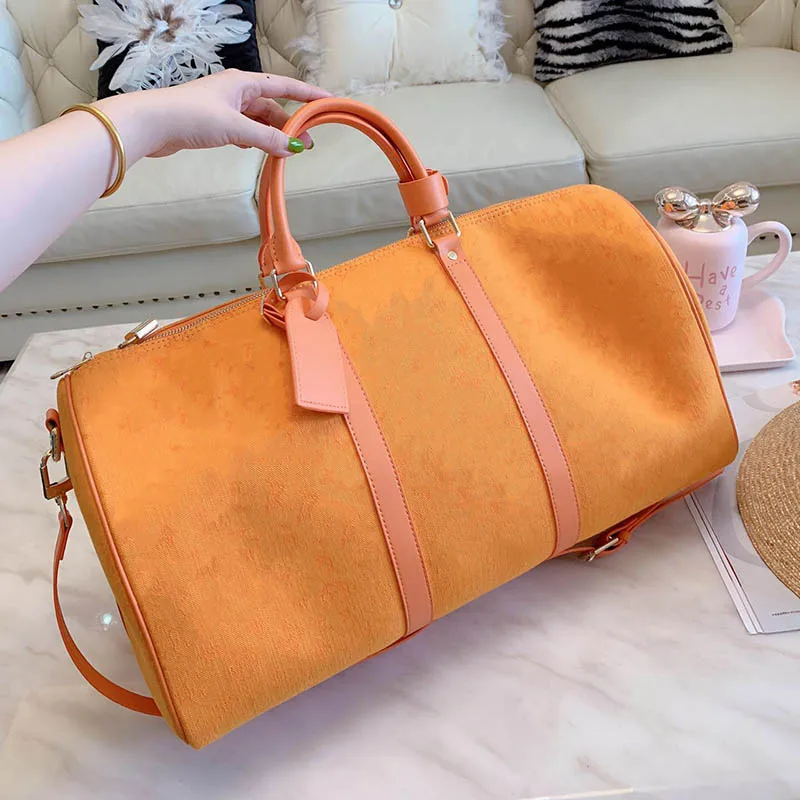 

2019 Luxury Duffle Bag Women Genuine Leather+Canvas Brand Weekend Business Duffel Shoulder Luggage Travel Bag bolsa feminina