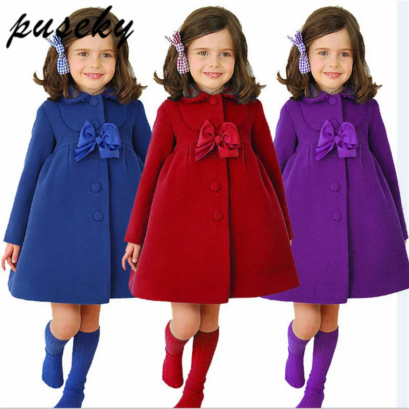 Детские куртки для девочек; сезон зима-осень-весна однотонное пальто с бантом и орнаментом для маленьких девочек; цвет синий, красный, фиолетовый От 2 до 7 лет Одежда для девочек