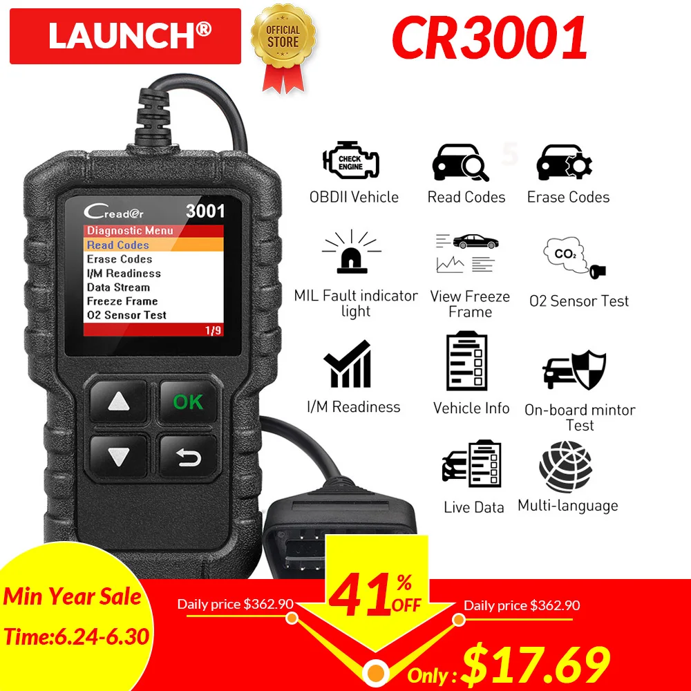 LAUNCH X431 CR3001 Full OBD2 Scanner OBD 2 Engine Code Reader Creader 3001 Car Diagnostic tool PK CR319 AD310 ELM327 Scan tool