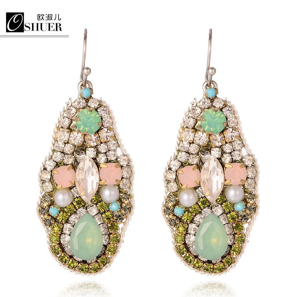 

OSHUER 2018 hothandmade Vintage Earrings for Woman Fashion Earrings Romantic Crystal Style Earrings in Jewelry