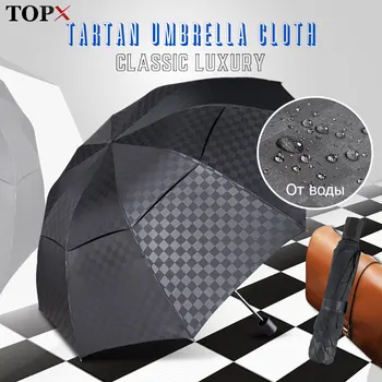 

Windproof 3Folding Umbrella Rain Women Men Double Layer Big 10K Business Umbrellas Male Dark Grid Paraguas Family Travel Parasol