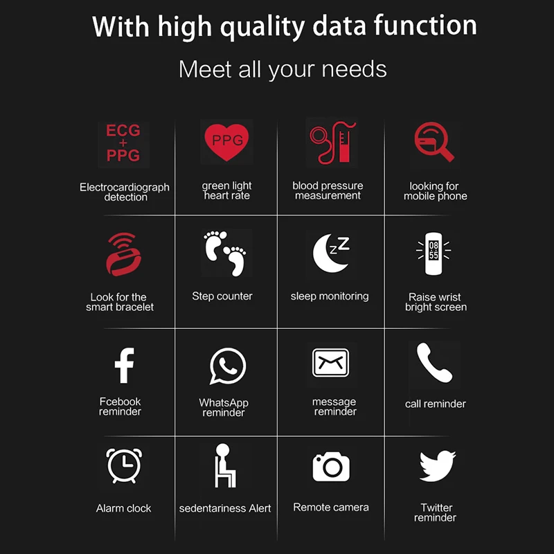 Smart Band  Blood Pressure Heart Rate Monitor PPG + ECG Smart Bracelet IP67 Waterproof Fitness Tracker Sport Smartband watch