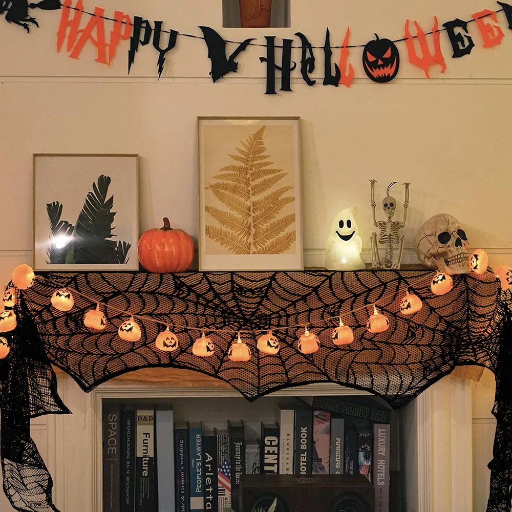 Новое поступление Черная кружевная скатерть для Хэллоуина с пауком, покрытие для плиты декор для Хэллоуина, вечеринки, вечерние украшения