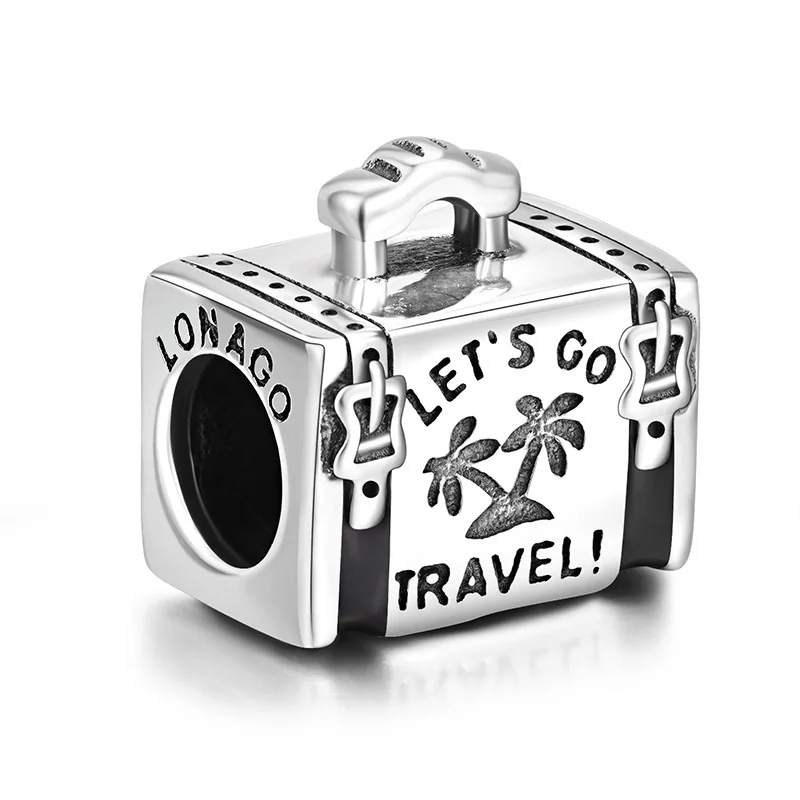 

Love Travel Suitcase Holiday Let's Go Charm Bead Real 925 Sterling Silver DIY Women Jewellry Fit Pandora European Bracelet Gift