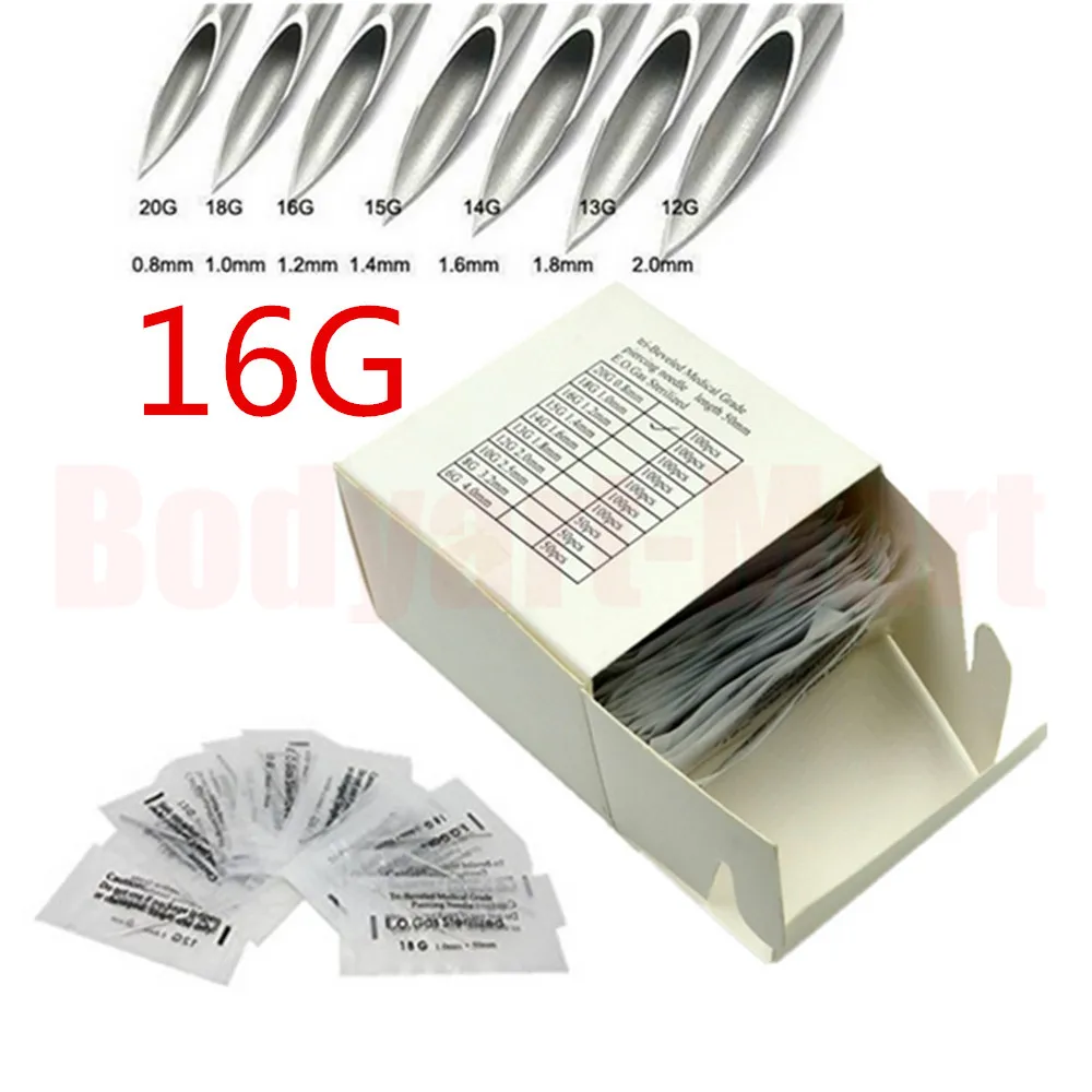 

100PCS 16G Body Piercing Needles Sterilized Steel Piercing Needles 1.2mm Piercing Needles Supply PNC-16G# Free Shipping