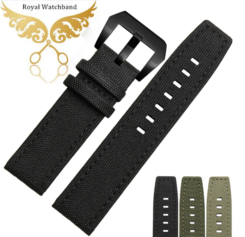 Nylon Watch Strap 22mm New Mens Black High Quality Nylon Genuine Leather Watch Band Strap Bracelets