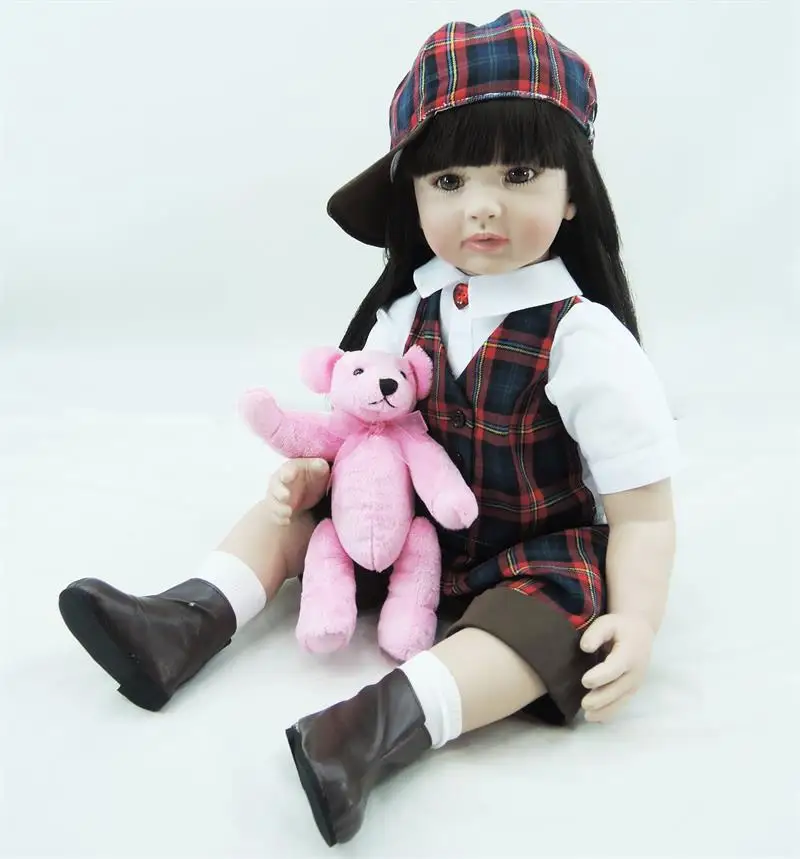 

Pursue 24"/60 cm Handmade Lifelike Baby Alive Soft Cotton Body Silicone Reborn Toddler Baby Girl Doll Toys with Pink Plush Toys