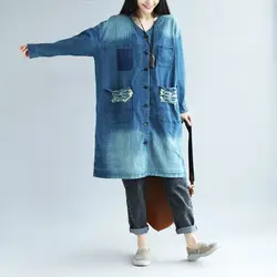 Новый демисезонный куртка с принтом сделано старый ретро деним большого размера корейский стиль прилив отверстие хлопок Личность Мода