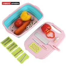 Волшебный союз Многофункциональный разделочная доска 9 в 1 нож для резки овощей Пластик Складная стойка корзина Еда инструмент для нарезки