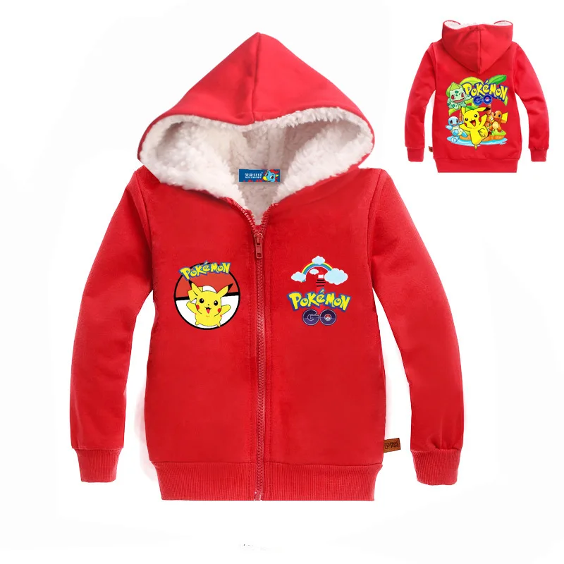 

2019 Children Hoodies Girls Red Christmas Pikachu fleece thick Hoodie Boy Baby Thick Sweatshirts Kid's Cartoon Sweatear