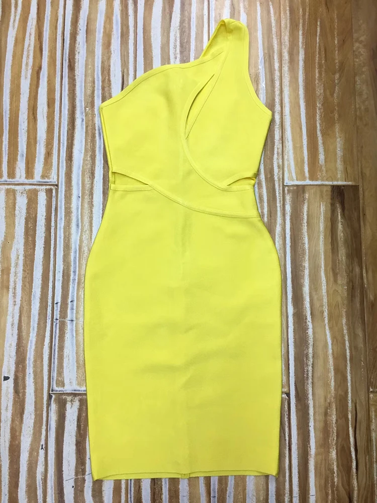 Желтое платье с одним плечом, высококачественное искусственное волокно, новое Бандажное платье, летние сексуальные вечерние платья+ костюм