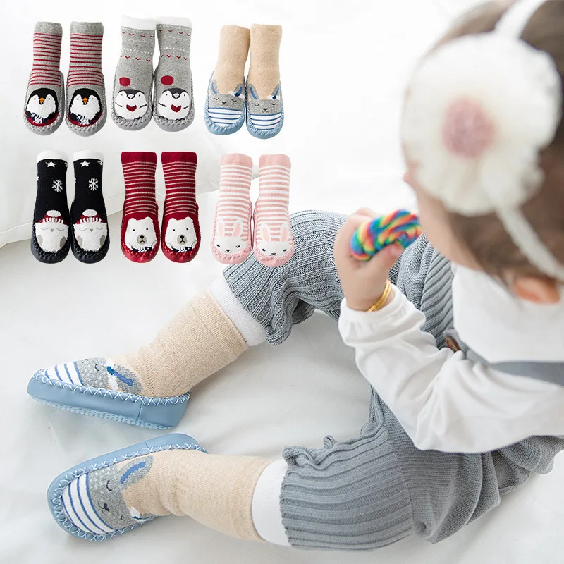 

CieiK Baby Anti Slip Floor Wear Socks Rubber Soles Cute Newborn Winter Warm Sokken Infant Cartoon Soft Bottom meias