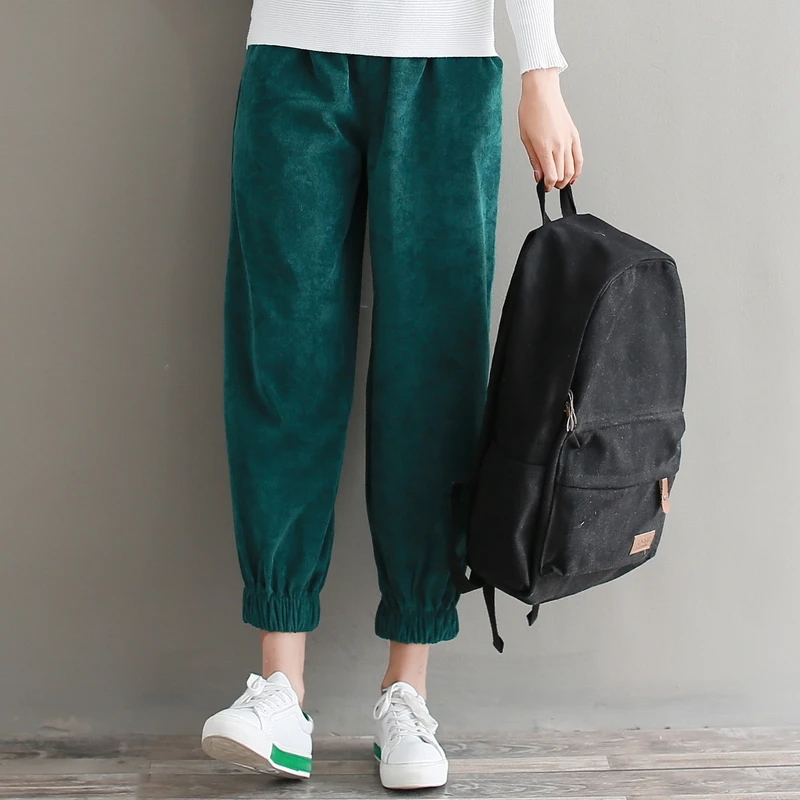Buykud Women Autumn&Winter Retro Corduroy Solid Lantern Pants Ankle